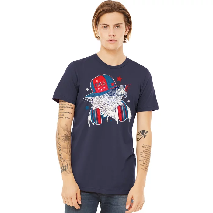 Cool American USA Flag Hipster DJ Eagle Premium T-Shirt