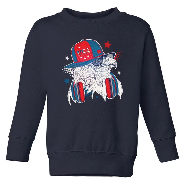 Cool American USA Flag Hipster DJ Eagle Toddler Sweatshirt