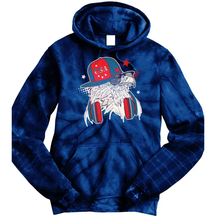 Cool American USA Flag Hipster DJ Eagle Tie Dye Hoodie