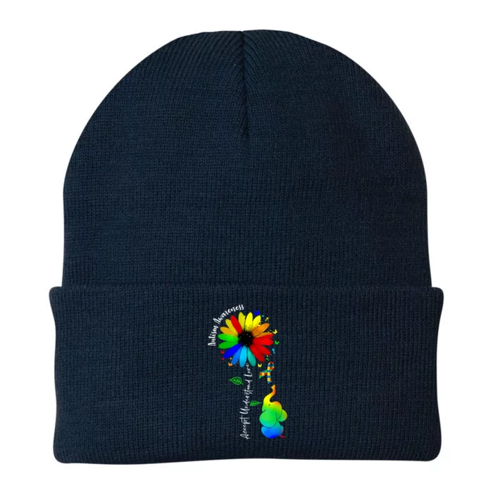 Cute Accept Understand Love Autism Awareness Sunflower Gift Knit Cap Winter Beanie