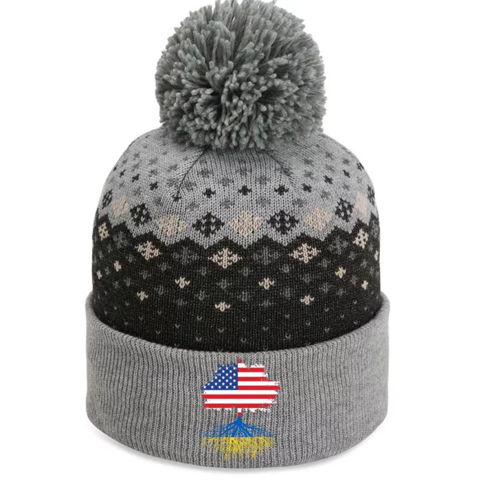 Cool American Ukrainian Roots I Stand With Ukraine USA Ukraine Flags The Baniff Cuffed Pom Beanie