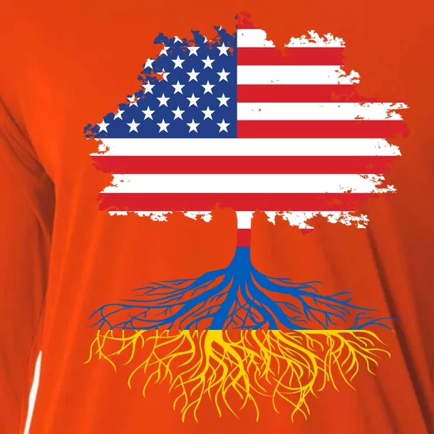 Cool American Ukrainian Roots I Stand With Ukraine USA Ukraine Flags Cooling Performance Long Sleeve Crew