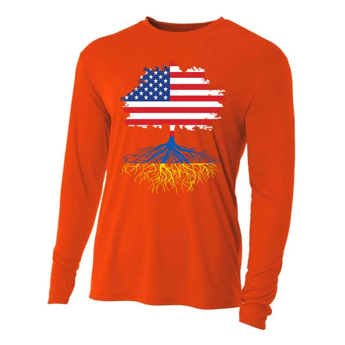 Cool American Ukrainian Roots I Stand With Ukraine USA Ukraine Flags Cooling Performance Long Sleeve Crew