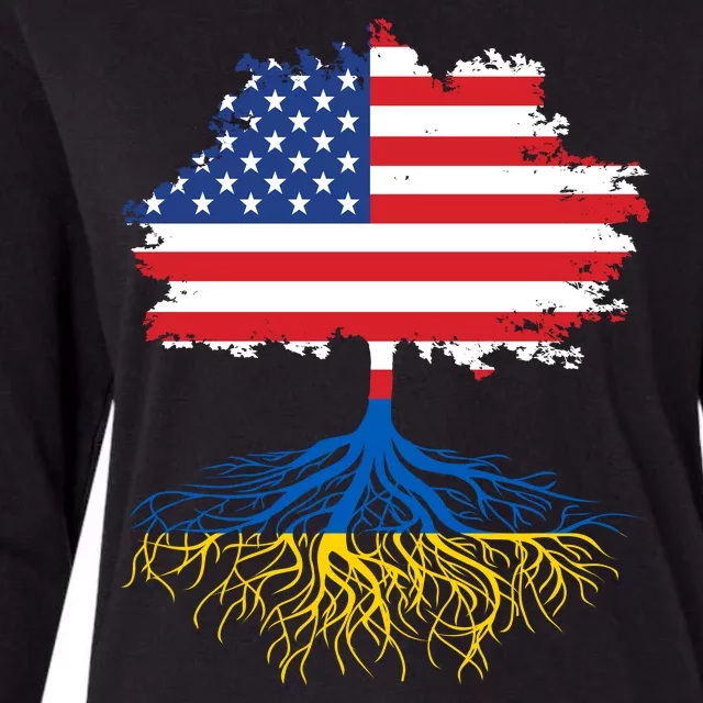 Cool American Ukrainian Roots I Stand With Ukraine USA Ukraine Flags Womens Cotton Relaxed Long Sleeve T-Shirt