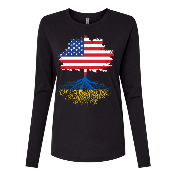 Cool American Ukrainian Roots I Stand With Ukraine USA Ukraine Flags Womens Cotton Relaxed Long Sleeve T-Shirt