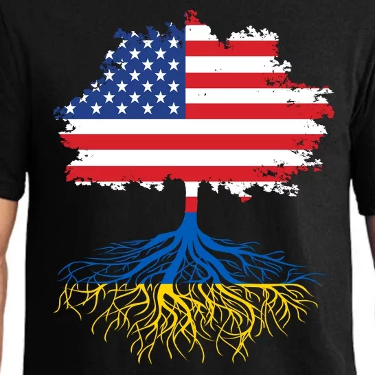 Cool American Ukrainian Roots I Stand With Ukraine USA Ukraine Flags Pajama Set