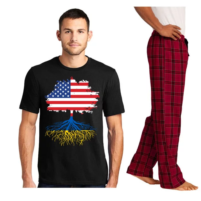 Cool American Ukrainian Roots I Stand With Ukraine USA Ukraine Flags Pajama Set