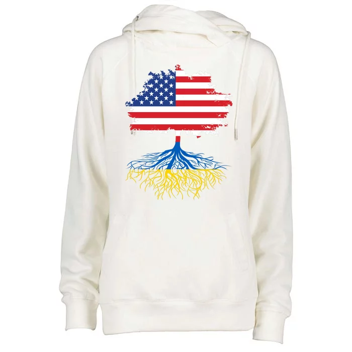 Cool American Ukrainian Roots I Stand With Ukraine USA Ukraine Flags Womens Funnel Neck Pullover Hood