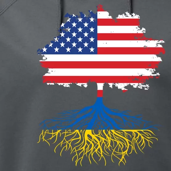 Cool American Ukrainian Roots I Stand With Ukraine USA Ukraine Flags Performance Fleece Hoodie