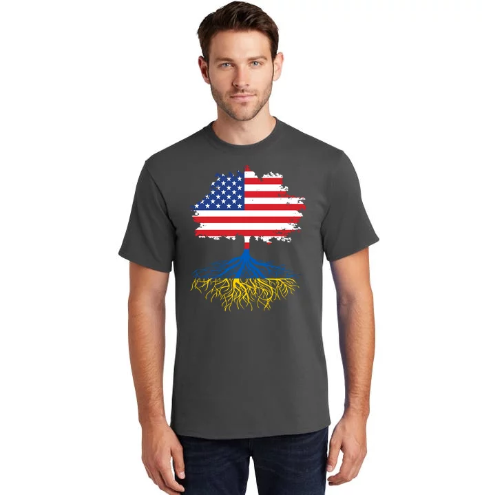 Cool American Ukrainian Roots I Stand With Ukraine USA Ukraine Flags Tall T-Shirt