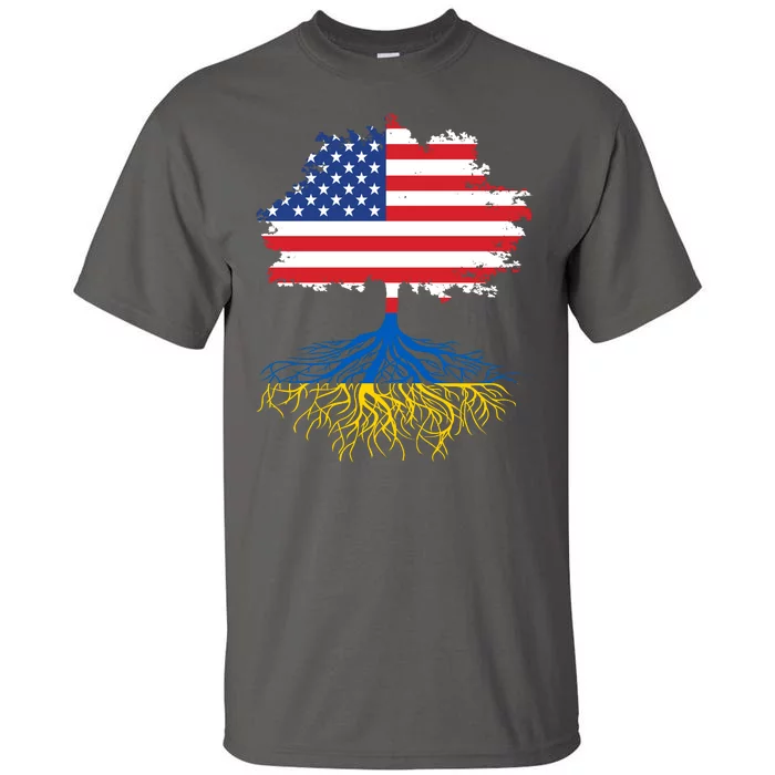 Cool American Ukrainian Roots I Stand With Ukraine USA Ukraine Flags Tall T-Shirt