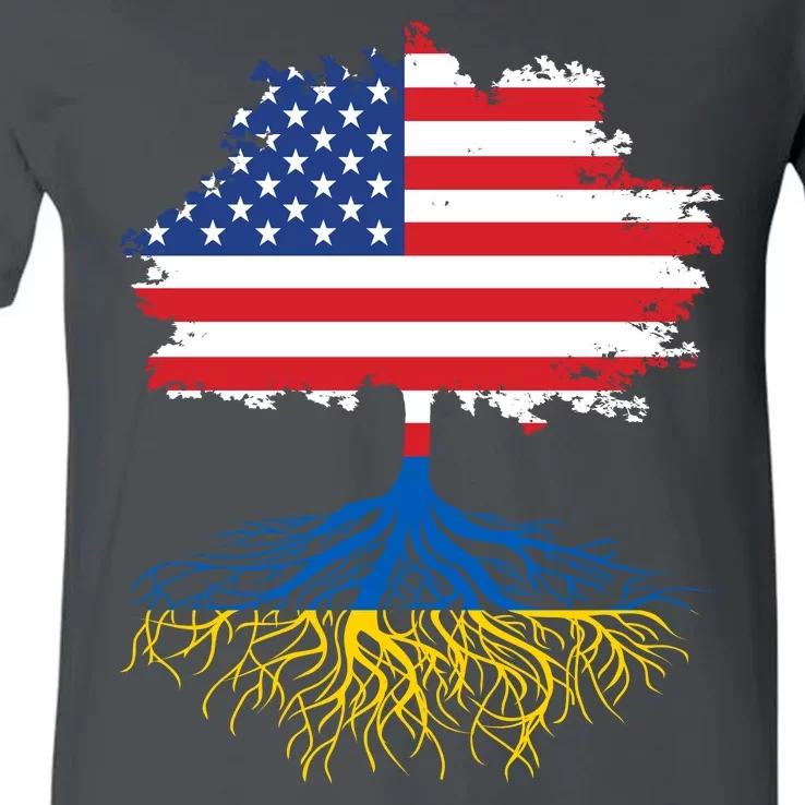 Cool American Ukrainian Roots I Stand With Ukraine USA Ukraine Flags V-Neck T-Shirt