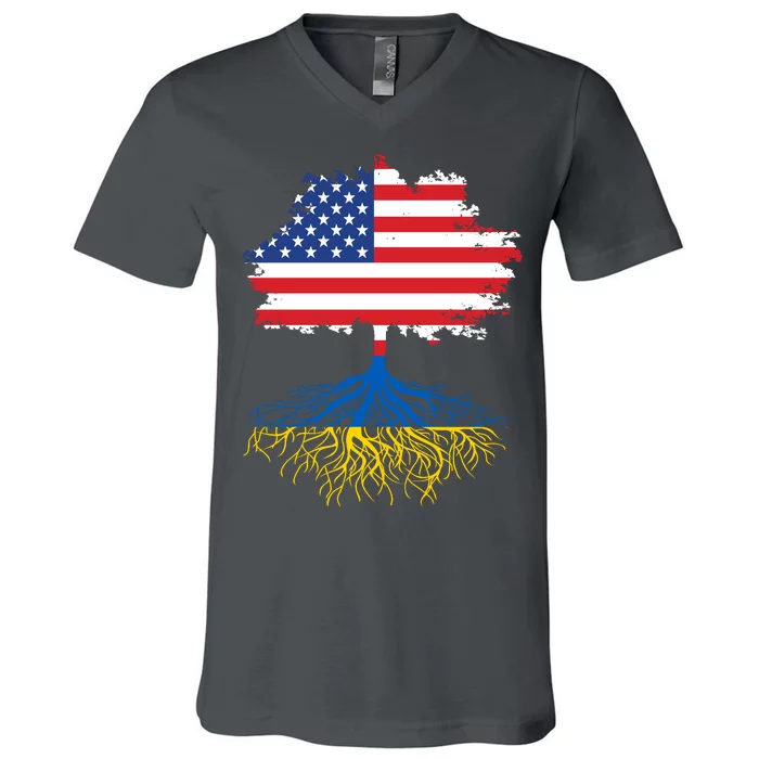 Cool American Ukrainian Roots I Stand With Ukraine USA Ukraine Flags V-Neck T-Shirt