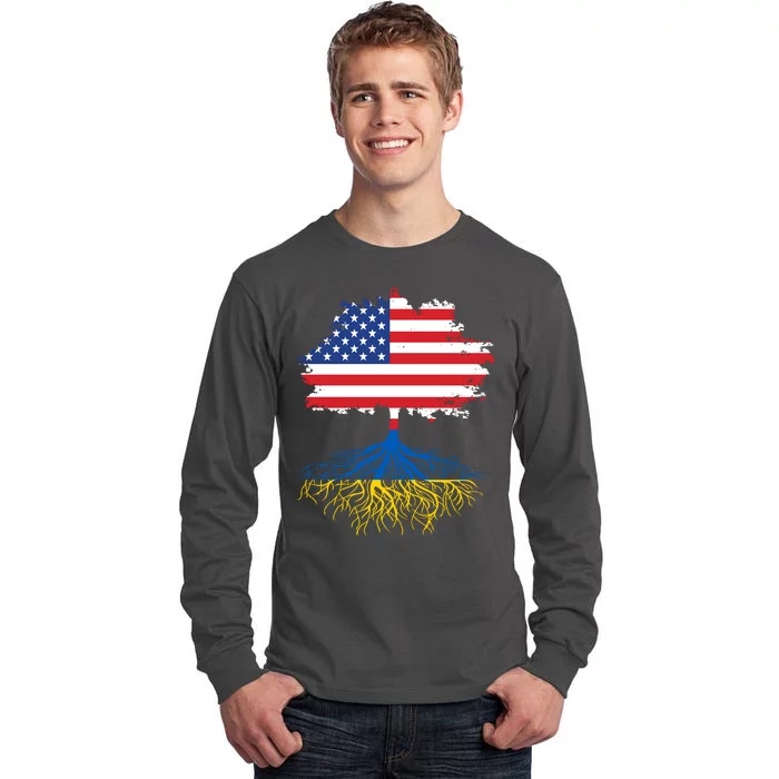 Cool American Ukrainian Roots I Stand With Ukraine USA Ukraine Flags Tall Long Sleeve T-Shirt