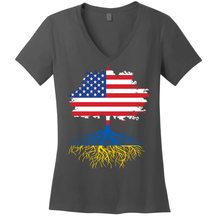 Cool American Ukrainian Roots I Stand With Ukraine USA Ukraine Flags Women's V-Neck T-Shirt