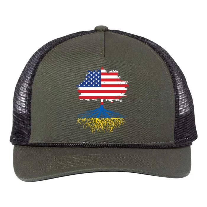 Cool American Ukrainian Roots I Stand With Ukraine USA Ukraine Flags Retro Rope Trucker Hat Cap