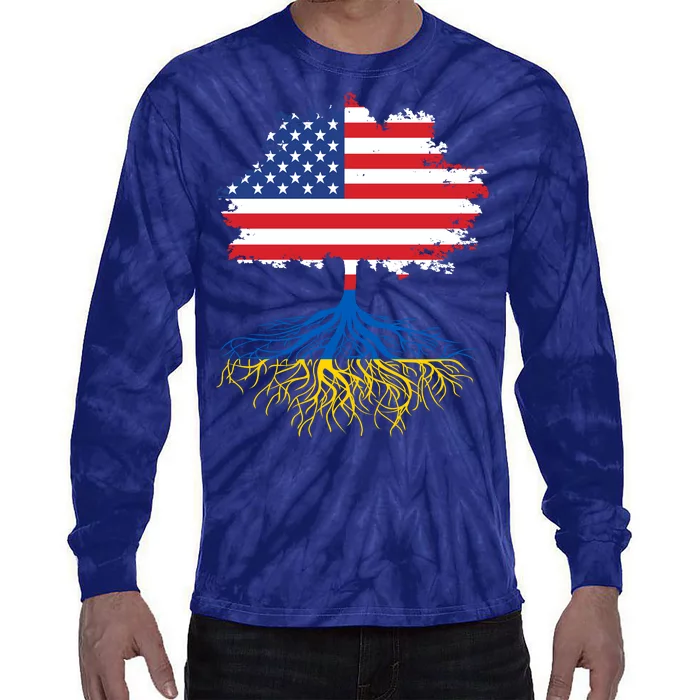 Cool American Ukrainian Roots I Stand With Ukraine USA Ukraine Flags Tie-Dye Long Sleeve Shirt