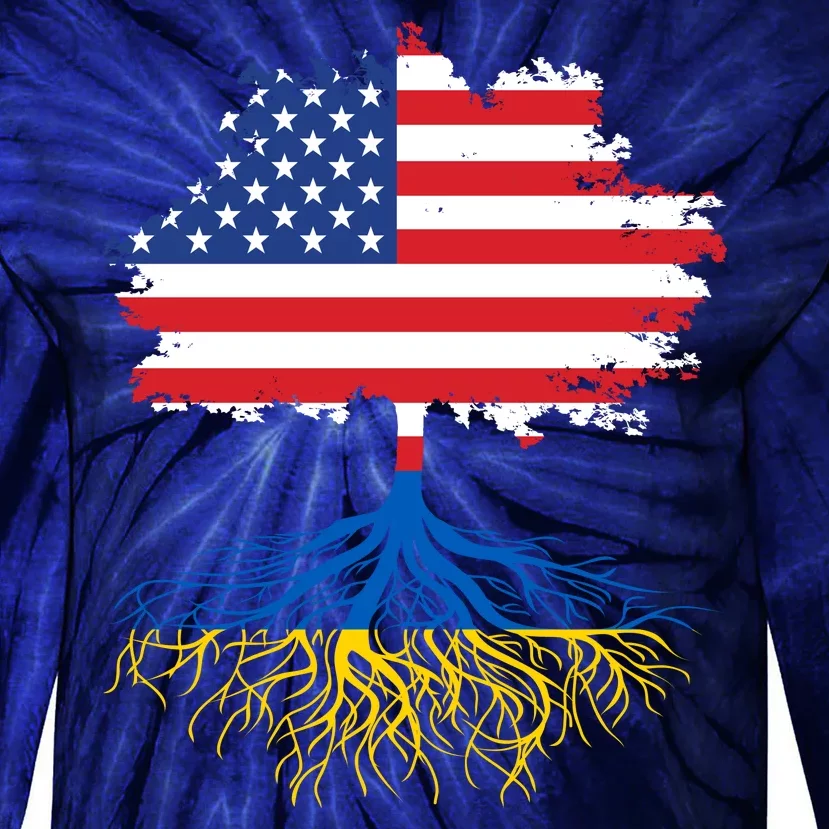 Cool American Ukrainian Roots I Stand With Ukraine USA Ukraine Flags Tie-Dye Long Sleeve Shirt