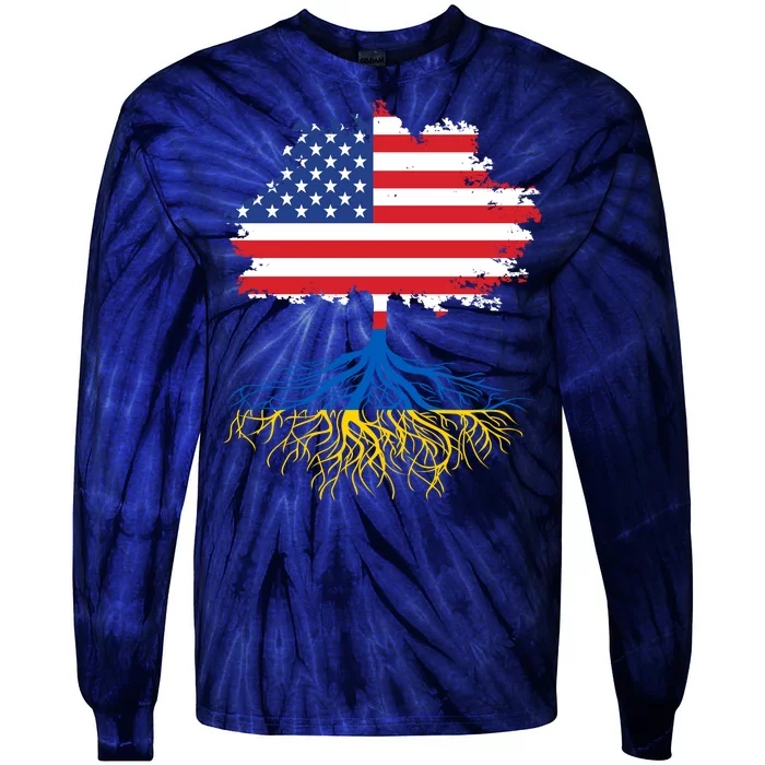 Cool American Ukrainian Roots I Stand With Ukraine USA Ukraine Flags Tie-Dye Long Sleeve Shirt