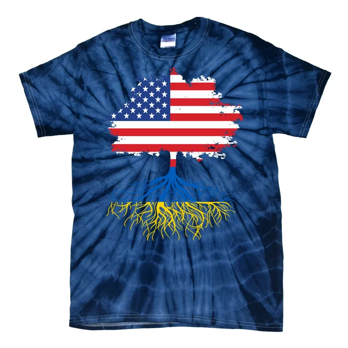 Cool American Ukrainian Roots I Stand With Ukraine USA Ukraine Flags Tie-Dye T-Shirt