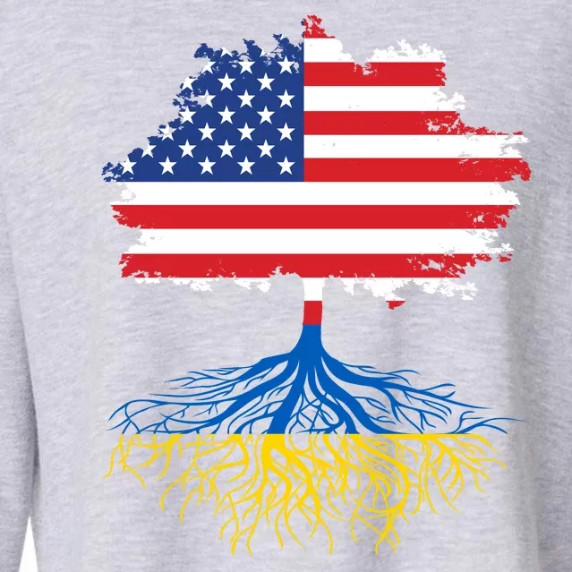 Cool American Ukrainian Roots I Stand With Ukraine USA Ukraine Flags Cropped Pullover Crew