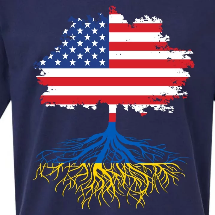 Cool American Ukrainian Roots I Stand With Ukraine USA Ukraine Flags Sueded Cloud Jersey T-Shirt