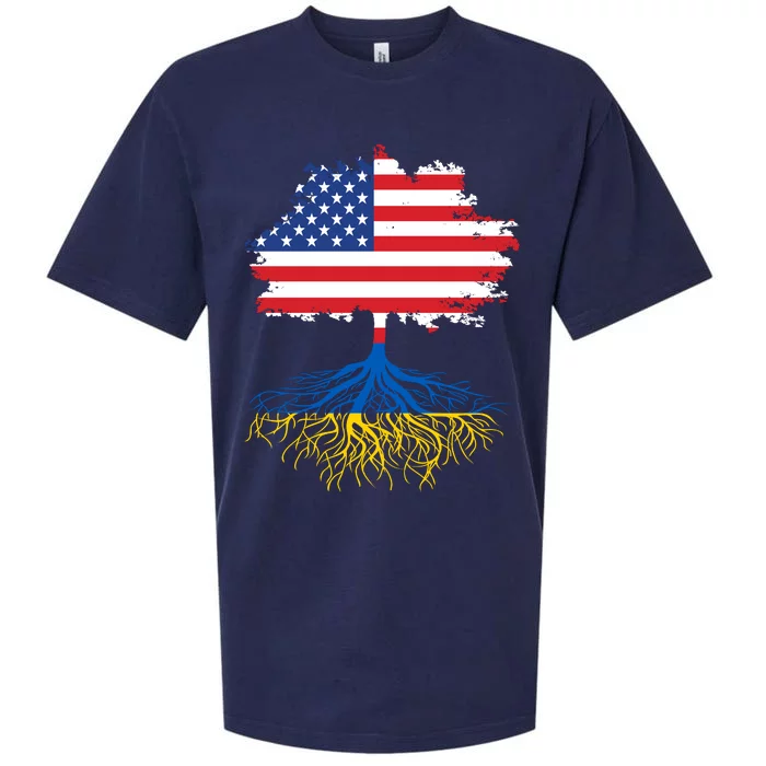 Cool American Ukrainian Roots I Stand With Ukraine USA Ukraine Flags Sueded Cloud Jersey T-Shirt