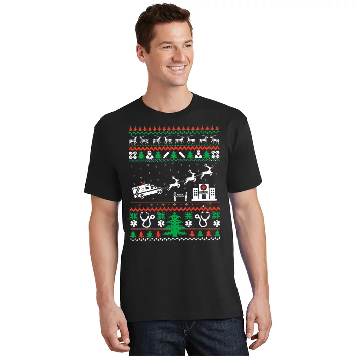 Christmas Ambulance Ugly Sweater Emergency Medical EMT T-Shirt