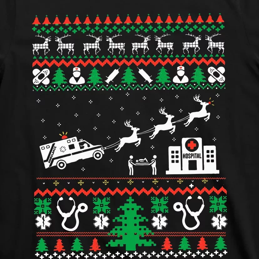 Christmas Ambulance Ugly Sweater Emergency Medical EMT T-Shirt