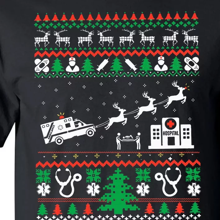 Christmas Ambulance Ugly Sweater Emergency Medical EMT Tall T-Shirt