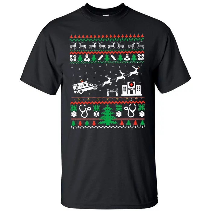 Christmas Ambulance Ugly Sweater Emergency Medical EMT Tall T-Shirt