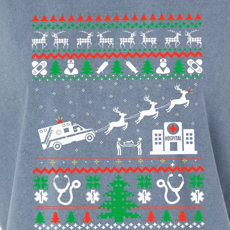 Christmas Ambulance Ugly Sweater Emergency Medical EMT Garment-Dyed Women's Muscle Tee