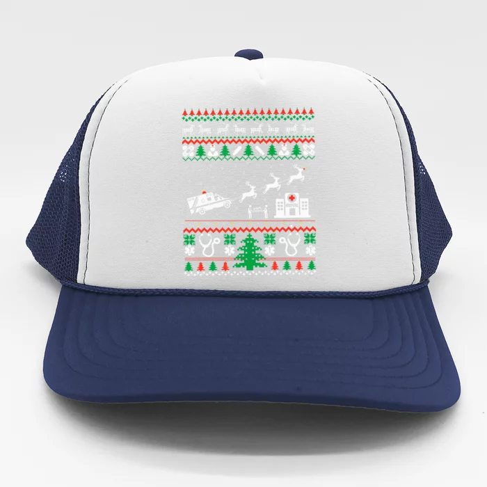 Christmas Ambulance Ugly Sweater Emergency Medical EMT Trucker Hat