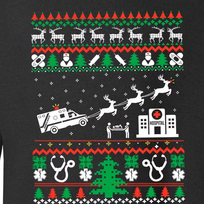 Christmas Ambulance Ugly Sweater Emergency Medical Emt Toddler Sweatshirt