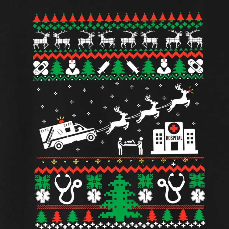 Christmas Ambulance Ugly Sweater Emergency Medical Emt Women's Crop Top Tee