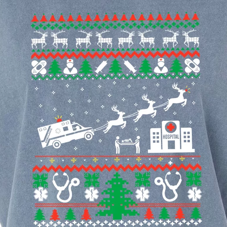 Christmas Ambulance Ugly Sweater Emergency Medical Emt Garment-Dyed Women's Muscle Tee