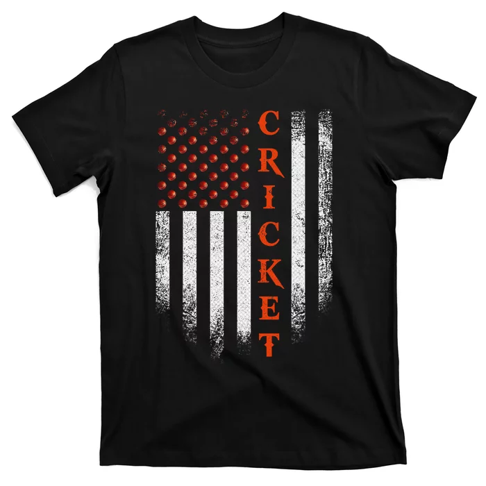 Cricket Apparel US Flag Retro Cricket Player American Flag T-Shirt