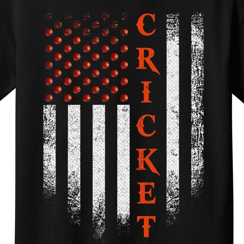 Cricket Apparel US Flag Retro Cricket Player American Flag Kids T-Shirt