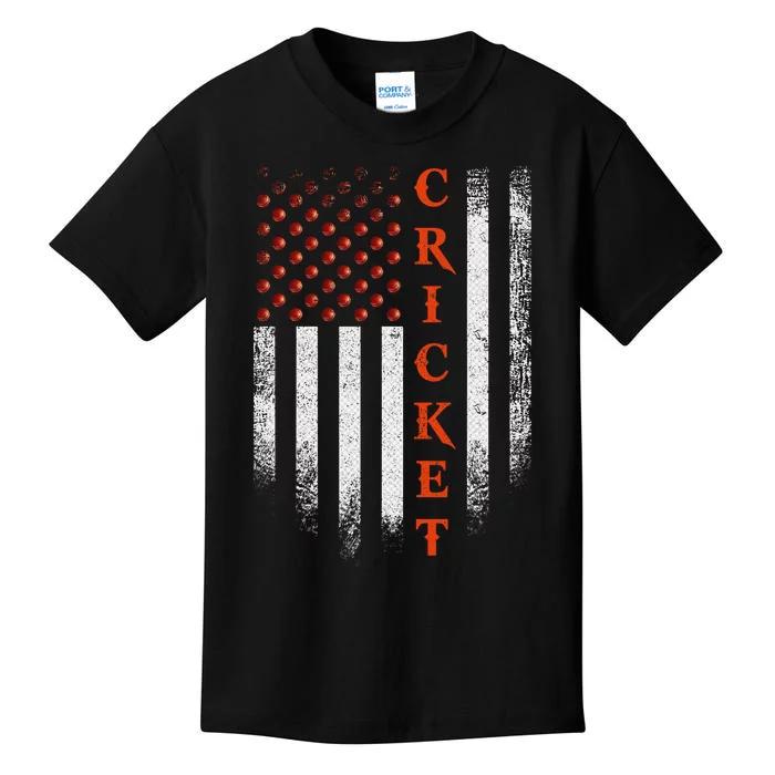 Cricket Apparel US Flag Retro Cricket Player American Flag Kids T-Shirt