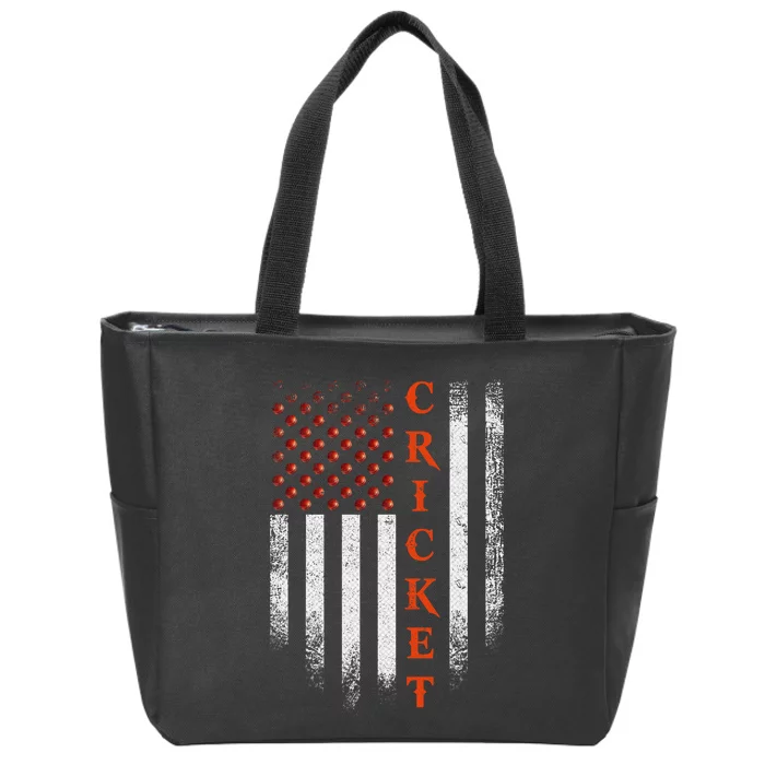 Cricket Apparel US Flag Retro Cricket Player American Flag Zip Tote Bag