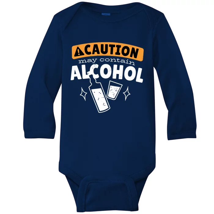 Caution May Contain Alcohol Baby Long Sleeve Bodysuit