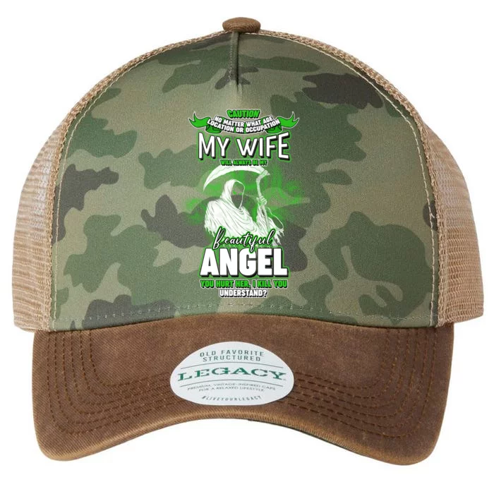 Caution My Wife Will Always Be My Beautiful Angel Hurt Her I Kill You Legacy Tie Dye Trucker Hat