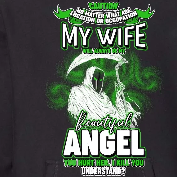 Caution My Wife Will Always Be My Beautiful Angel Hurt Her I Kill You Premium Hoodie