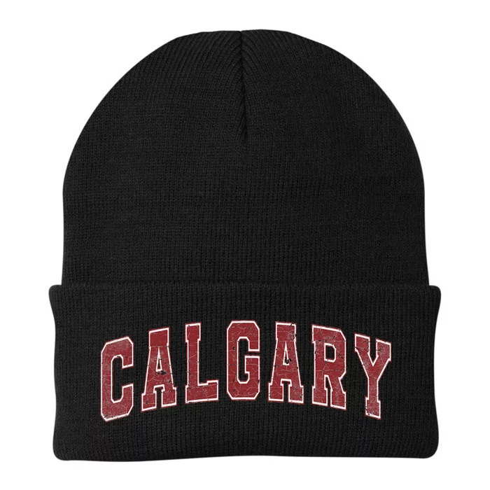 Calgary Ab Vintage Sports Red Retro Varsity Text Knit Cap Winter Beanie