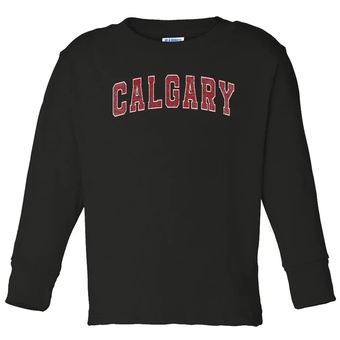 Calgary Ab Vintage Sports Red Retro Varsity Text Toddler Long Sleeve Shirt