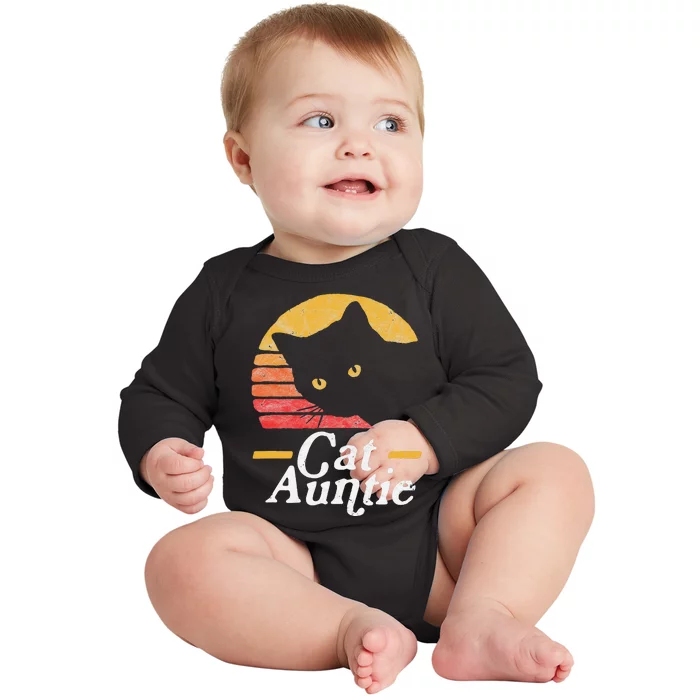 Cat Aunt Vintage Eighties Style Sun Cat Retro Distressed Baby Long Sleeve Bodysuit