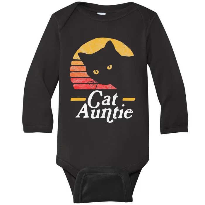 Cat Aunt Vintage Eighties Style Sun Cat Retro Distressed Baby Long Sleeve Bodysuit