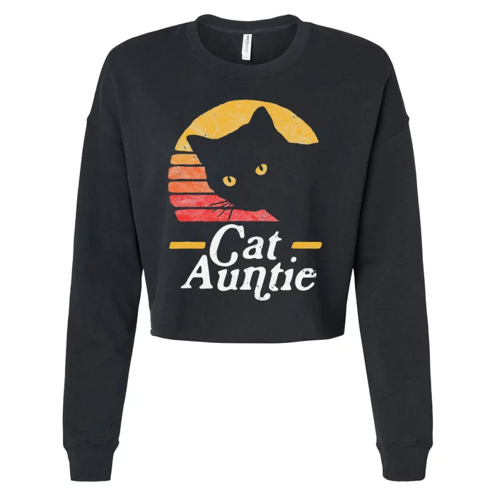 Cat Aunt Vintage Eighties Style Sun Cat Retro Distressed Cropped Pullover Crew