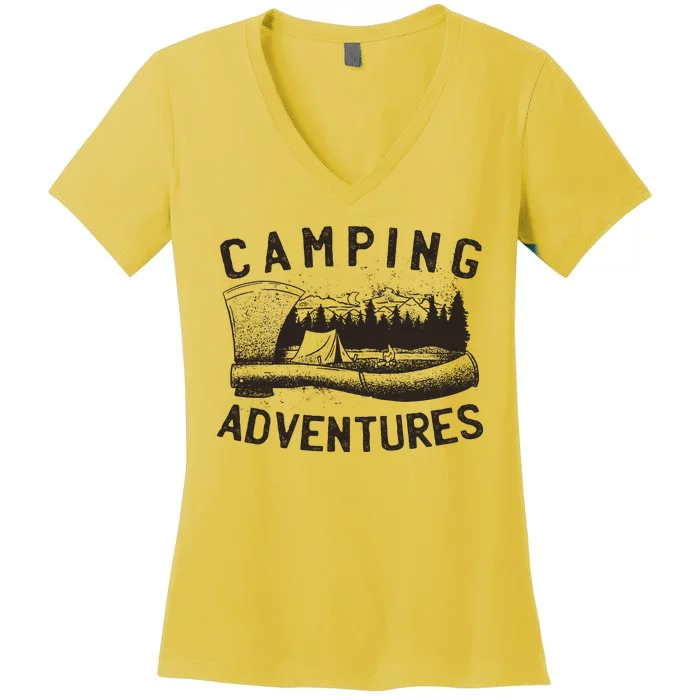 Camping Adventures Vintage Women's V-Neck T-Shirt