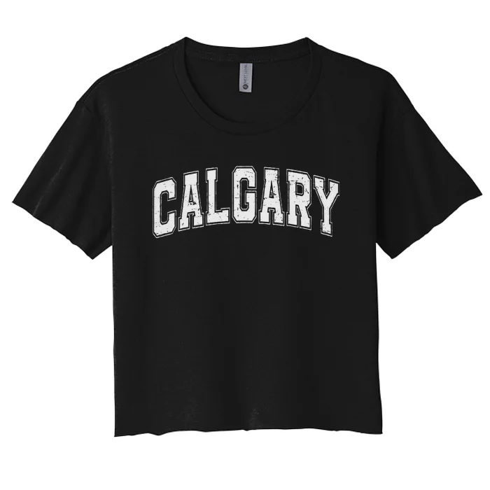 Calgary Ab Vintage Sports White Retro Varsity Text Women's Crop Top Tee